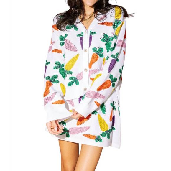 QUEEN OF SPARKLES Sweaters - NEW QUEEN OF SPARKLES carrot cardigan in white multi